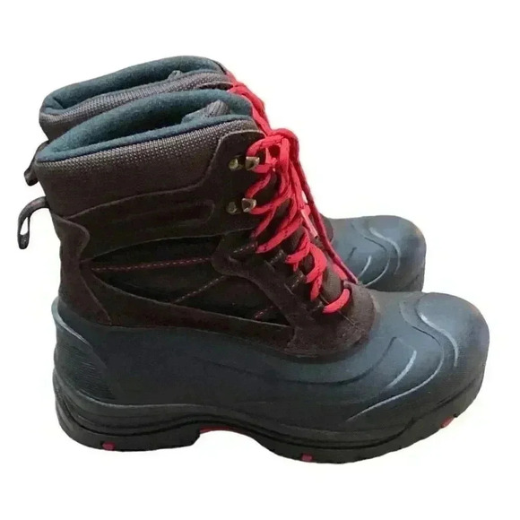 Khombu Mens 10 Leather Thermolite Lace Up Snow Pack Boots Brown Black NEW - Picture 3 of 8